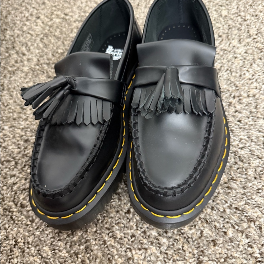 Dr. Martens Black Leather Fringe Loafers Adrian Bex